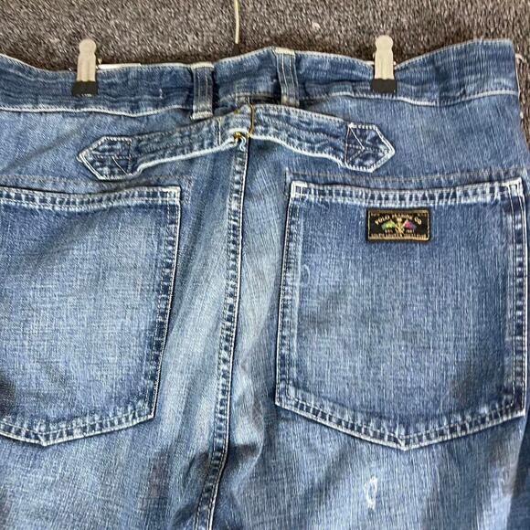 Polo Ralph Lauren Yacht Club Cinch Buckle Back Jeans Distressed Marine Wide Leg - Picture 7 of 8